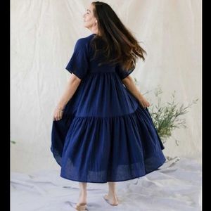 Christy Dawn The Theo Dress  Woven midnight blue midi tiered dress